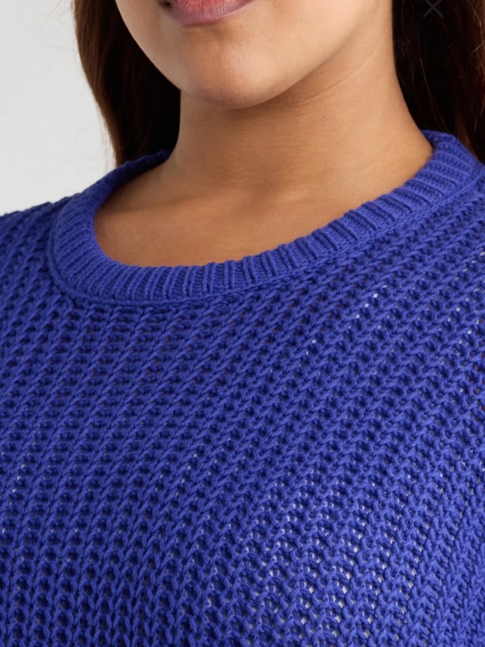 New 100% Organic Cotton Eileen Fisher Royal Blue Crewneck Open Stitch Sweater L - Picture 10 of 11
